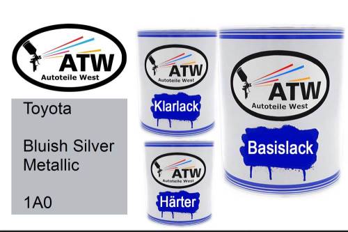 Toyota, Bluish Silver Metallic, 1A0: 1L Lackdose + 1L Klarlack + 500ml Härter - Set, von ATW Autoteile West.